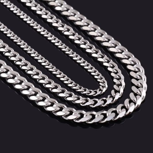 Never Fade 3.5mm-11mm Stainless Steel Cuban Necklace Waterproof  Men Link Curb Chain Gift Jewelry